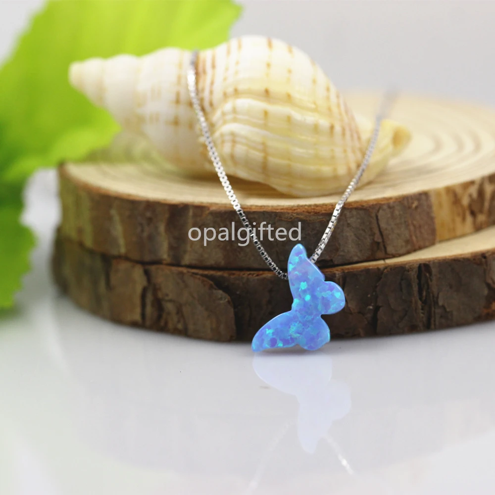 (1pc/lot) Fashion Wholesale Fire Butterfly Lab Created Opal Animals Pendant necklace S925 Silver Jewelry best quality