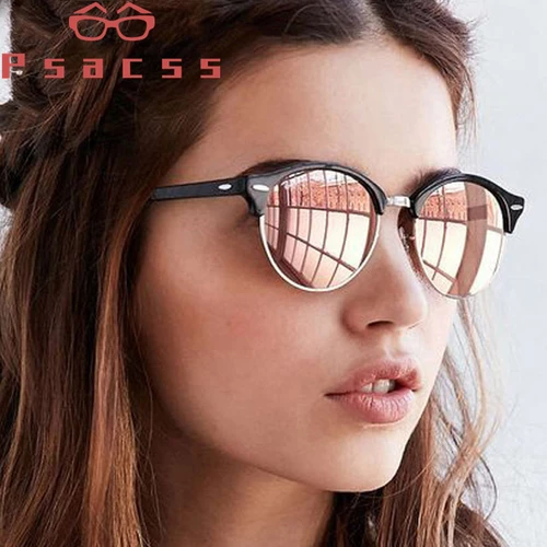 Psacss 2019 gafas de sol polarizadas Vintage para mujer y hombre, gafas de sol redondas con remaches Retro de marca de diseñador, gafas de sol de conducción con espejo para mujer y hombre UV400
