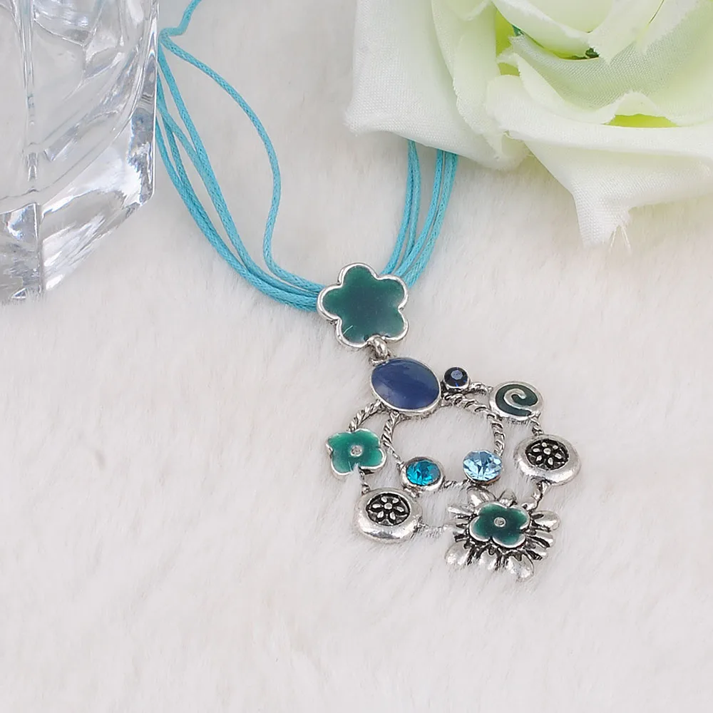 Trendy Enamel Statement Necklace for Women Fashion Zinc Alloy Wax Rope Chain Pendant Free Shipping