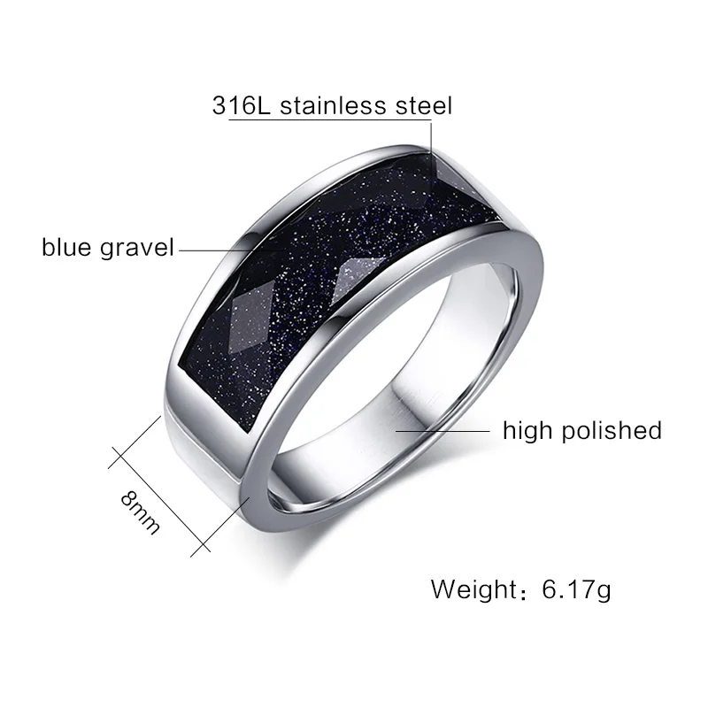 Vnox Unique Blue Gravel Rings for Women Silver Color Starry Sky Stone Rings