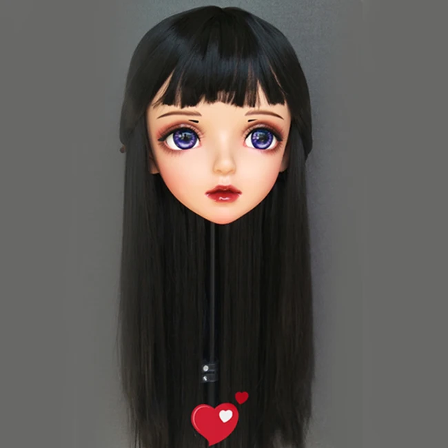 

(Miao-8)Female Sweet Girl Resin Half Head Kigurumi BJD Eyes Crossdress Cosplay Japanese Anime Role Lolita Mask With Eyes And Wig