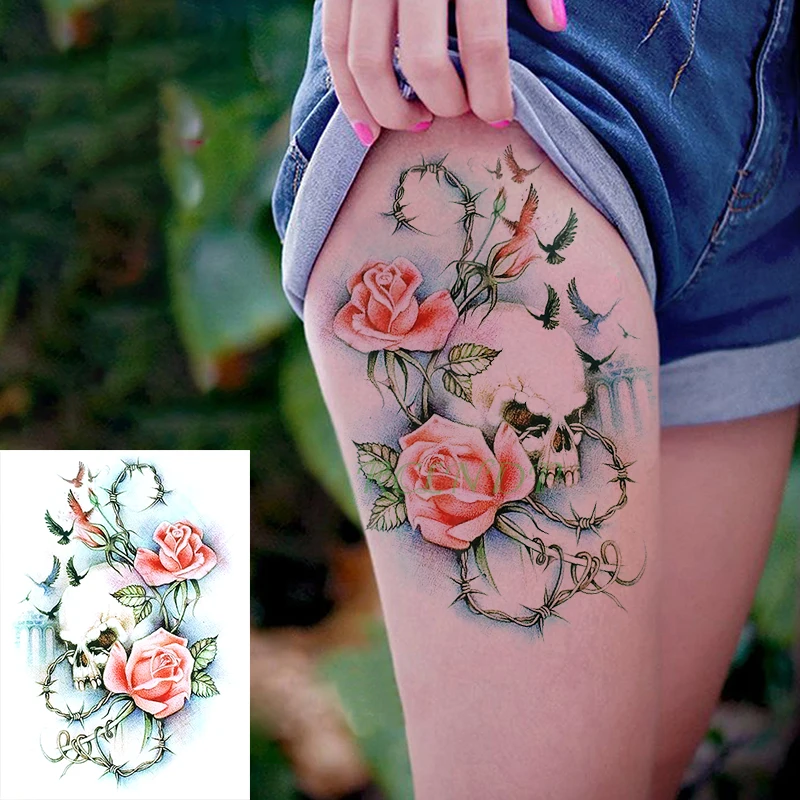 Waterproof Temporary Tattoo Sticker skull head rose fake tatto flash tatoo tatouage Stickers hand arm back for girl women men