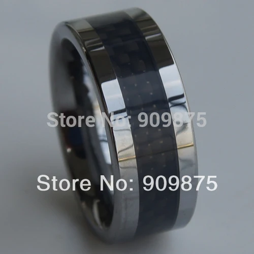 8mm black carbon fiber inlayed hi-tech scratch proof wedding tungsten ring