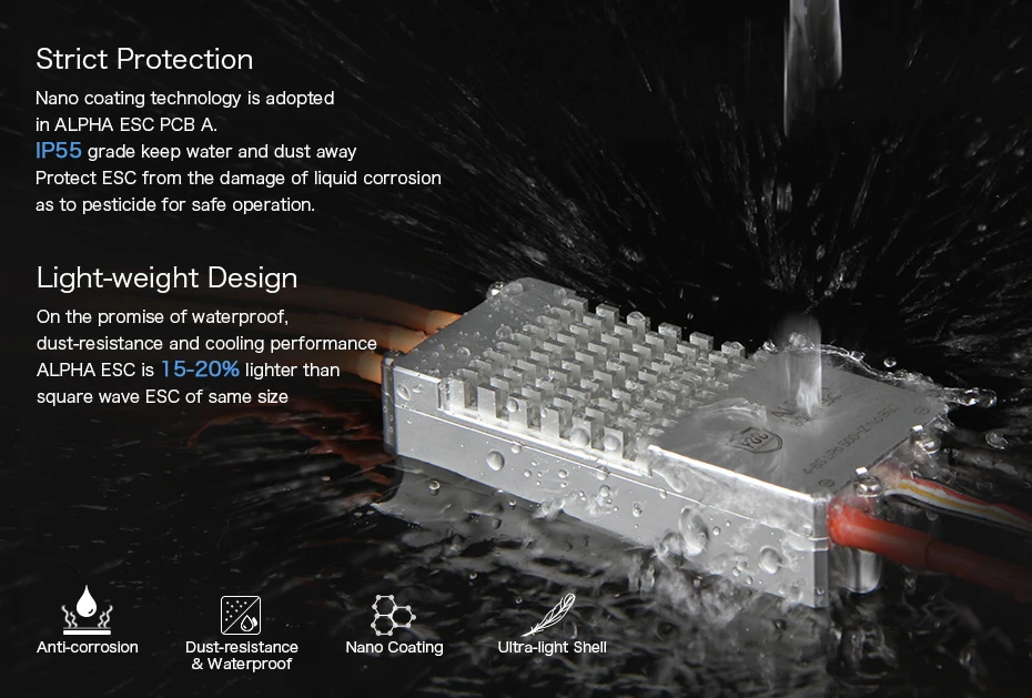 Controlador electrónico de velocidad T-MOTOR ALPHA 60A 6S FOC ESC de bajo voltaje para Motor sin escobillas Dron multirotor FOC ESC