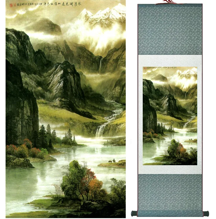 

landscape painting Home Office Decoration Chinese scroll painting mountain and River paintingPrinted painting042304