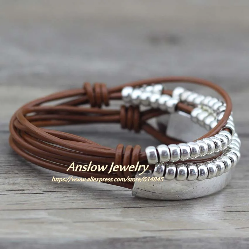 Anslow Brand Bohemian Vintage Handmade Multilayer Wrap Jewelry Women Mother's Day Birthday Leather Bracelet Bangle  LOW0465LB image 6