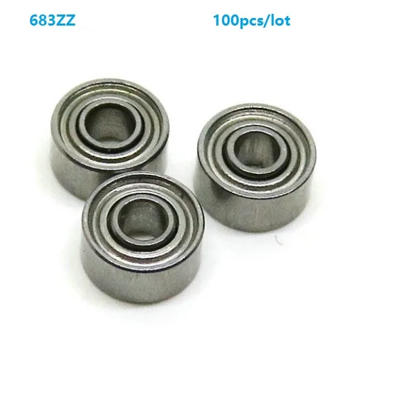 

100pcs/lot 683ZZ 683 ZZ 3x7x3mm deep groove ball bearings Miniature mini bearing metal shielded 3*7*3mm