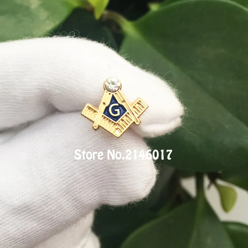 100pcs Custom Enamel Pin Brooches Square and Compass G with Rhinestone Masonry Badge 11mm Small Masonic Free Masons Lapel Pins