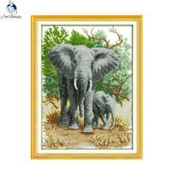 Gioia Domenica stile animale elefante madre e figlio ricamo a punto croce kit 14ct e 11ct stampato tessuto per una facile needlework