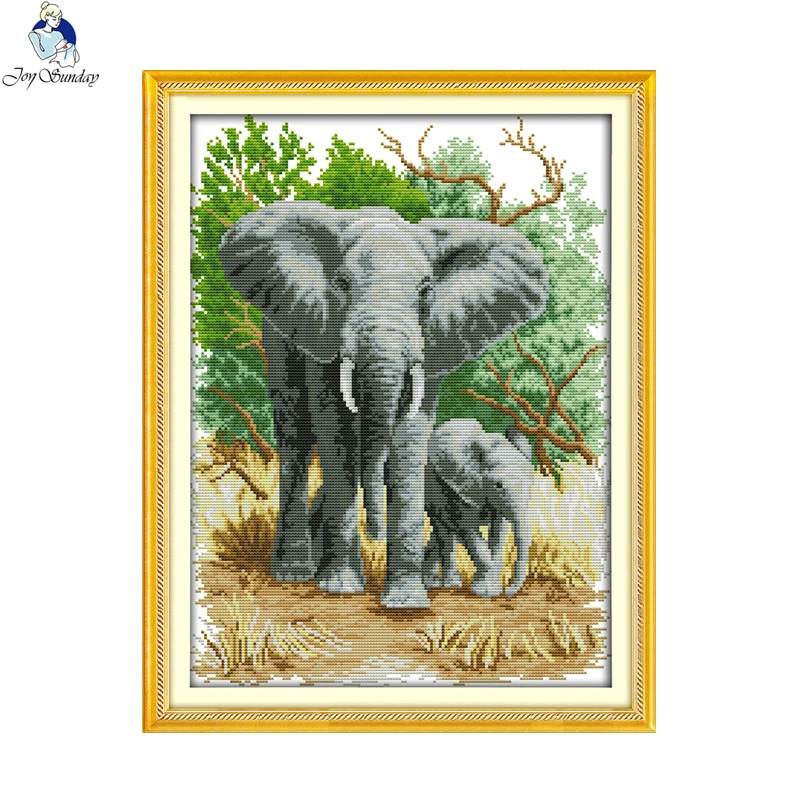 Joy sunday animal style The elephant mother and son cross stitch embroidery kit 14ct and 11ct stamped fabric for easy needlework