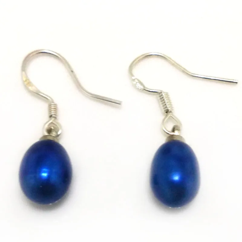 Wholesale 7-8mm Acid Blue Natural Rainrdrop Pearl 925 Silver Hook Earring