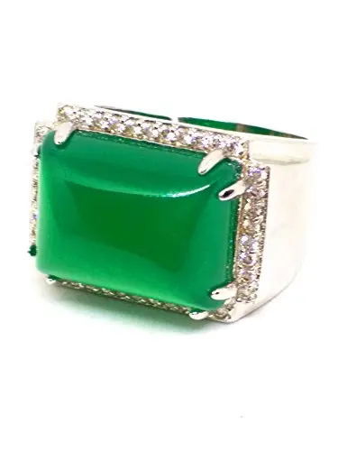 Koraba Fine Jewelry Natural Green Jade Ring Square 925 Silver Finger Circles Adjusted Free Shipping