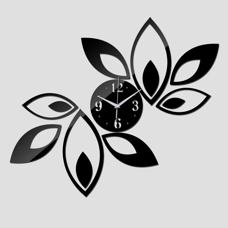 new  promotion color big flower acrylic wall quartz clock modern design luxury mirror 3d crystal clocks