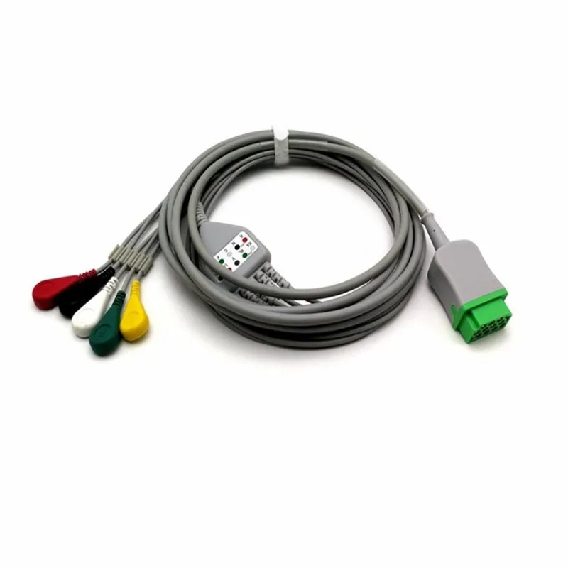 

Compatible for GE Dash PRO 1000, PRO 2000,Solar 9500 5-Lead with Lead Wires,IEC snap, 11 Pin,One Piece 5 Leads ECG EKG Cable