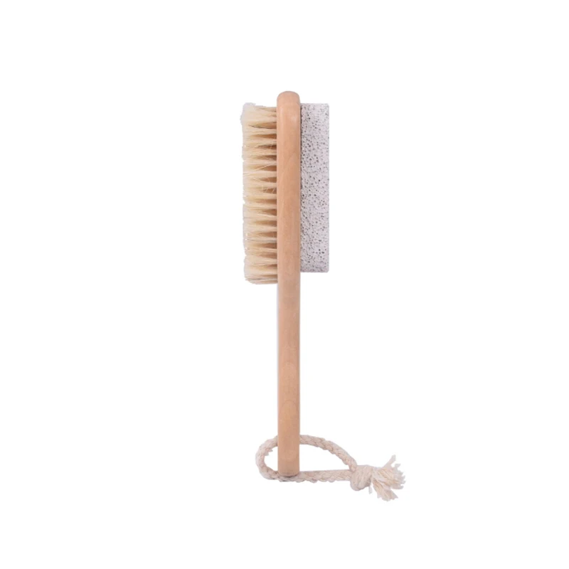 1Pcs 2 in 1 Multi Wood Handle Pumice Stone Foot Brush Scrubber Feet Exfoliating Dead Skin Remover Natural Bristle Massage Tool