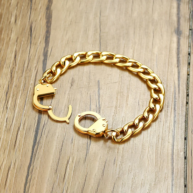 Hip Hop Handcuffs Bracelet For men 20.5mm Stainless Steel Personality Bracelet Male Bangle Friendship Gift Punk Jewelry