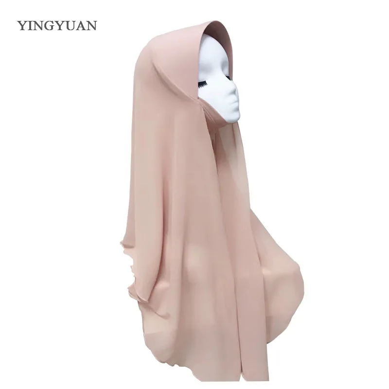 TJ71 جديد شيفون سهل الحجاب الإسلامي وشاح موضة الحجاب الفوال Musulman الصلبة بونيه الحجاب #3