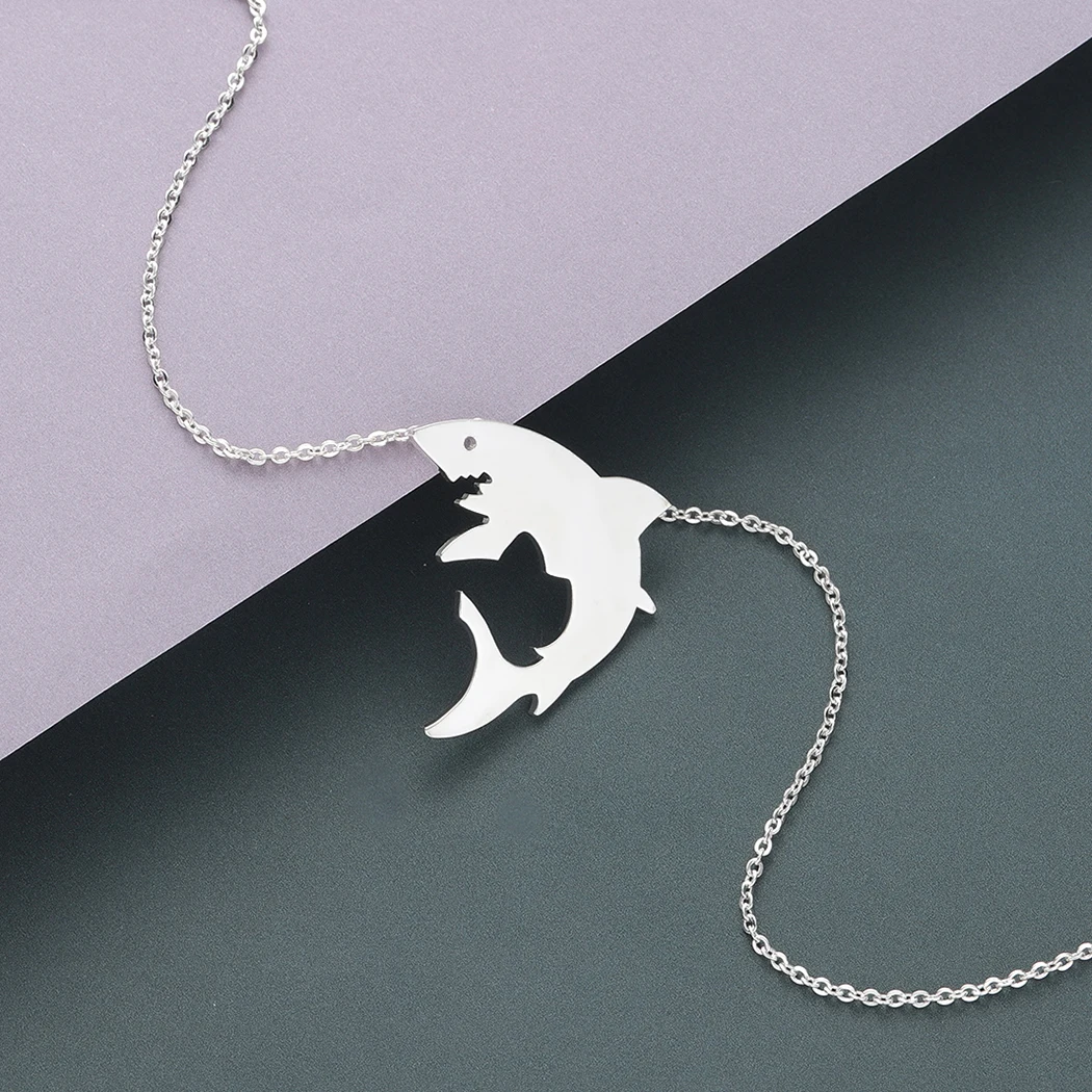 Todorova Stainless Steel Cute Great White Shark Silhouette Pendant Necklace Women Ocean Animal Necklace Men Jewelry