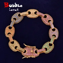 Bubble Letter Cuban Link Bracelet for Men Bling Hip Hop Jewelry Copper Material Iced Cubic Zircon Christmas Gift 2021 Trend