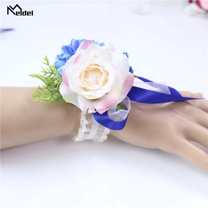 Meldel ramillete de novio, Pin de Boutonniere, ramillete de muñeca nupcial, pulsera de dama de honor, boda, fiesta, Reunión, accesorios de flores