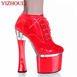 Classics Black Spool Heels Fashion PU Leather Platform Super 18cm High Heels Bootie / Ankle Boots