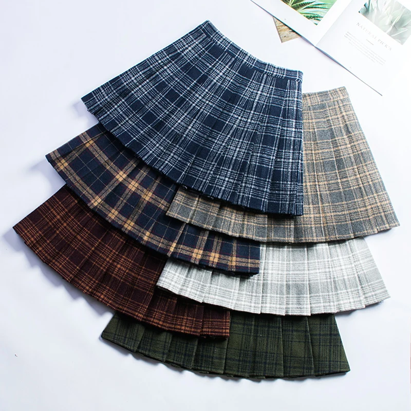 Sanishroly Spring Women Woolen Skirts High Waist Plaid Skirt Japanese Student A-Line Pleated Skirt Mini Saia Plus Size 3XL SE418