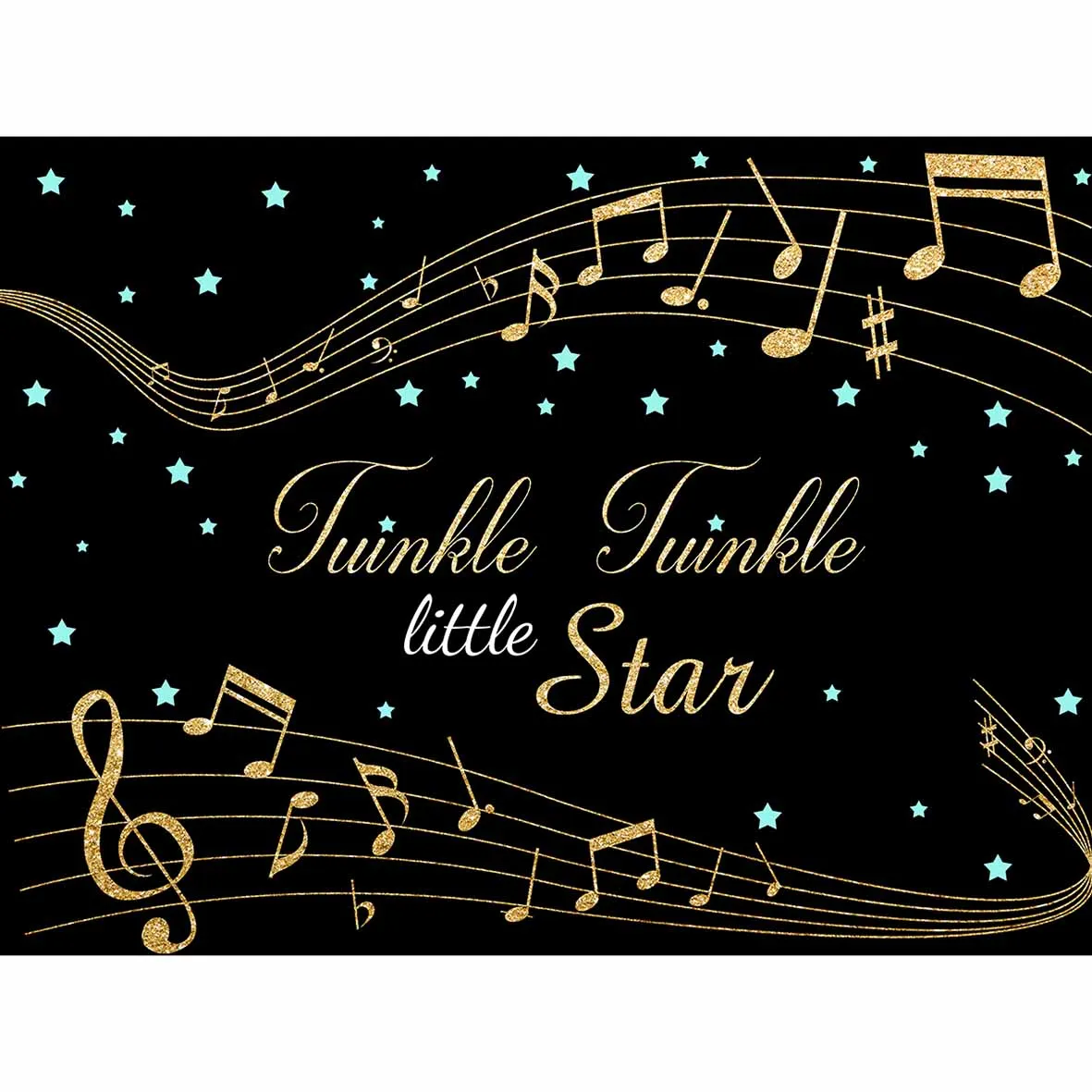 Allenjoy – arrière-plan de photographie, note de musique dorée, étoiles bleues scintillantes, notes de musique, fond noir pour bébé, mur en vinyle