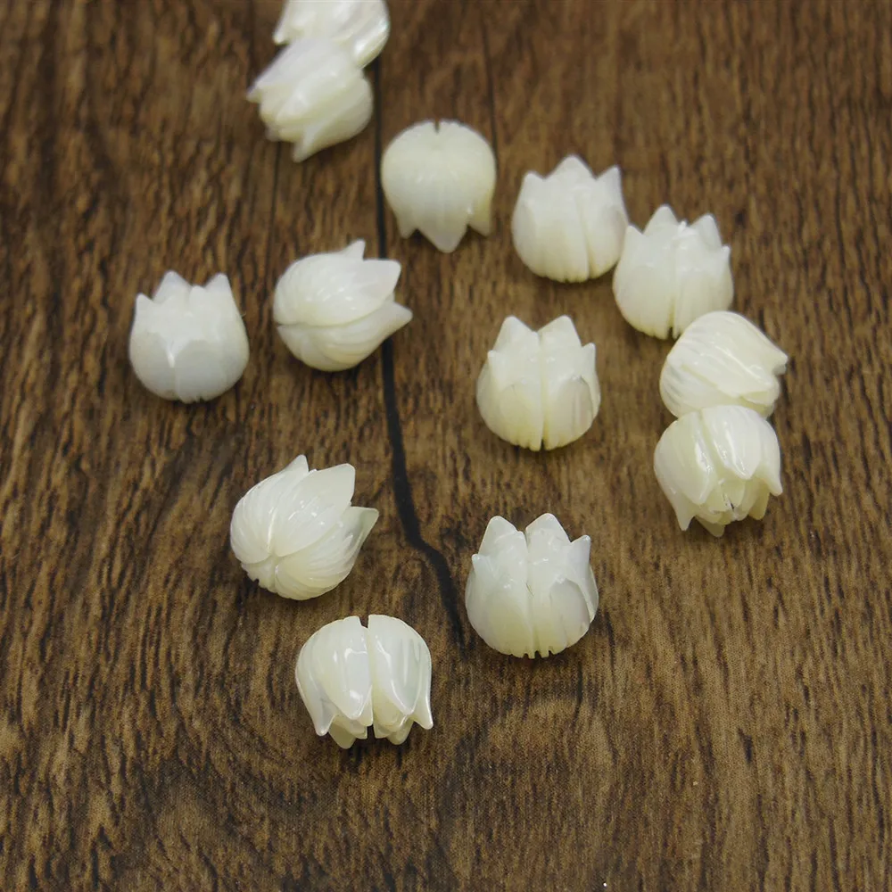 10pc 8x8mm Tulip Flower Seashell Beads For Jewelry Making Carved Mother Of Pearl Shell Loose Bead Bijoux Coquilloolage DYL0070