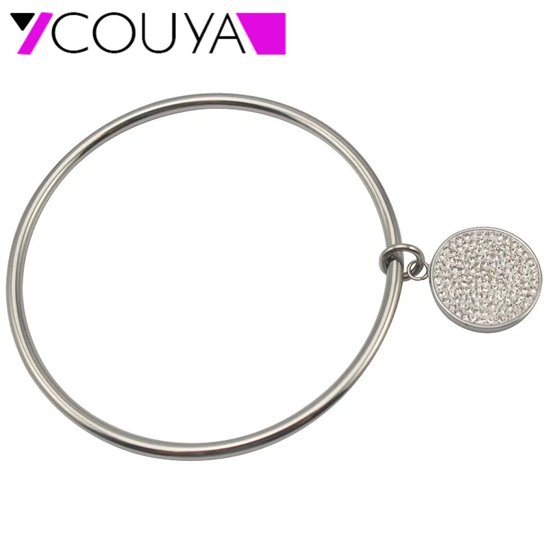 Round Pendant with All Crystal Cuff Bangles Metal 70/65/60mm inside of diameter Bracelets Arm Open Bangles for Women Men