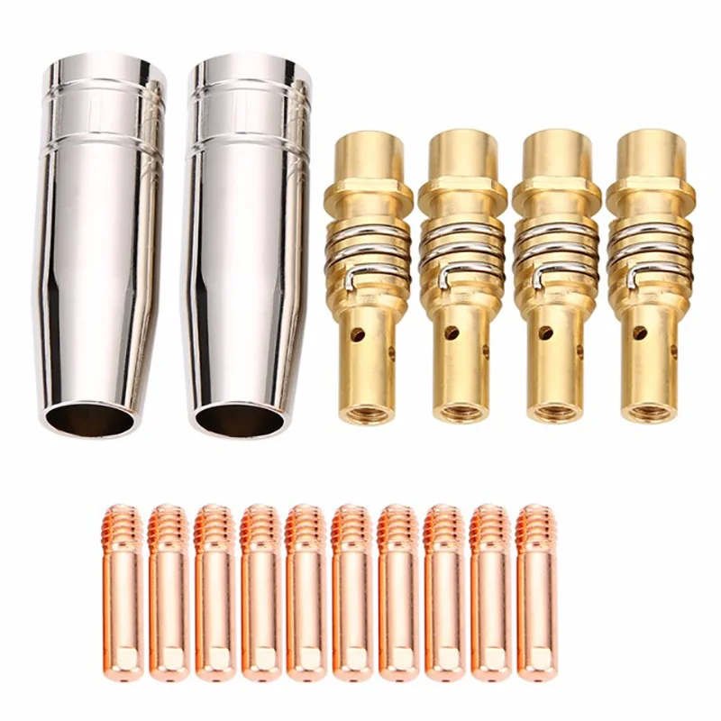 SHGO HOT-11Pcs/Set Mig Welding Nozzle Welder Torch Nozzles Gold Tip Holder Contact Tips 0.040 Inch Gas Diffuser Set For Torche