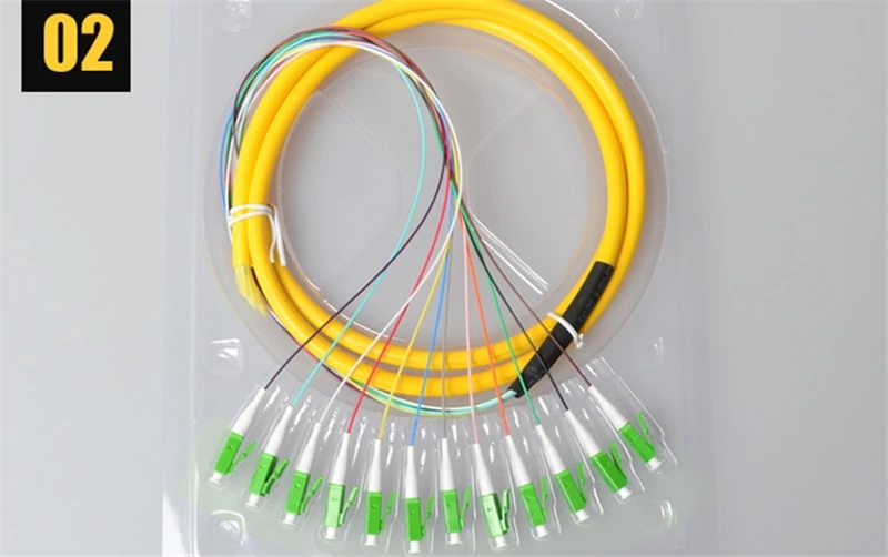 12core LC/APC حزمة أسلاك التوصيل المصنوعة من الألياف الضوئية الملونة 1.5mtr 9/125um SM ftth كابل 12 منفذ مع سترة صفراء مصنع ELINK