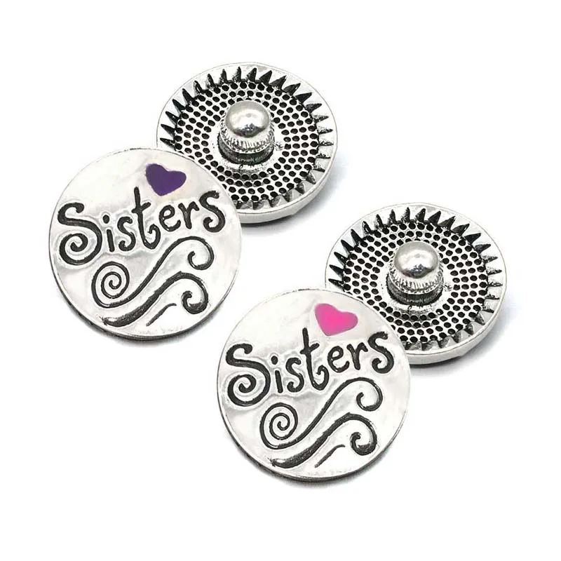 sister metal Rhinestone Snap Buttons w133 sisters Diy Jewelry fit 18mm Snap button Necklaces/Bracelets for women