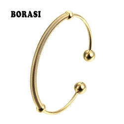 BOBASI New Bangles Spring Frosted Shape Circle Stainless Steel Bracelets & Bangles Gold Color Bracelets Jewellery For Women Gift
