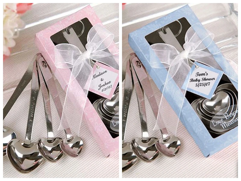 (10 Sets/lot) Classic Wedding Favors of Love Beyond Measure Spoons Party Favors in Pink and Blue Box For Bridal Showers