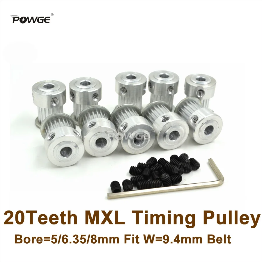 

POWGE 10pcs 20 Teeth MXL Timing Pulley Bore 5/6.35/8mm For W=9.4mm MXL Timing Belt 3D Printer Ultimaker(20T 20Teeth MXL Pulley)