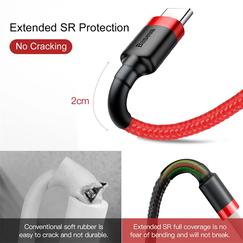 Baseus USB C Cable Type C Cable for Samsung S20 S10 Qucik Charge 3.0 USB C Cable Phone Wire Cord USB Type C Cable for Xiaomi