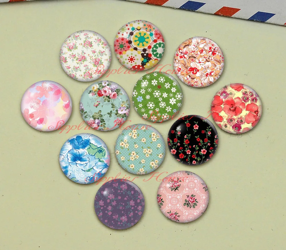 

Handmade Round Flower Photo Glass Cabochons, Jewelry Finding Cameo Pendant Settings, (F045-577)