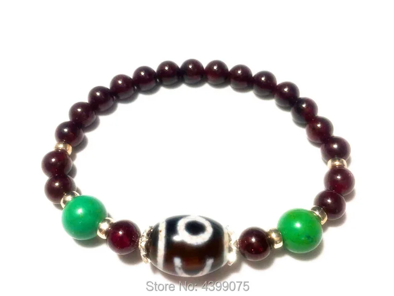 China Tibet Agate DZI Bracelet 13 *20mm Valuable DZI with 7mm Natural garnet Stone Bead Pendant woman`s Bracelet Free Shipping