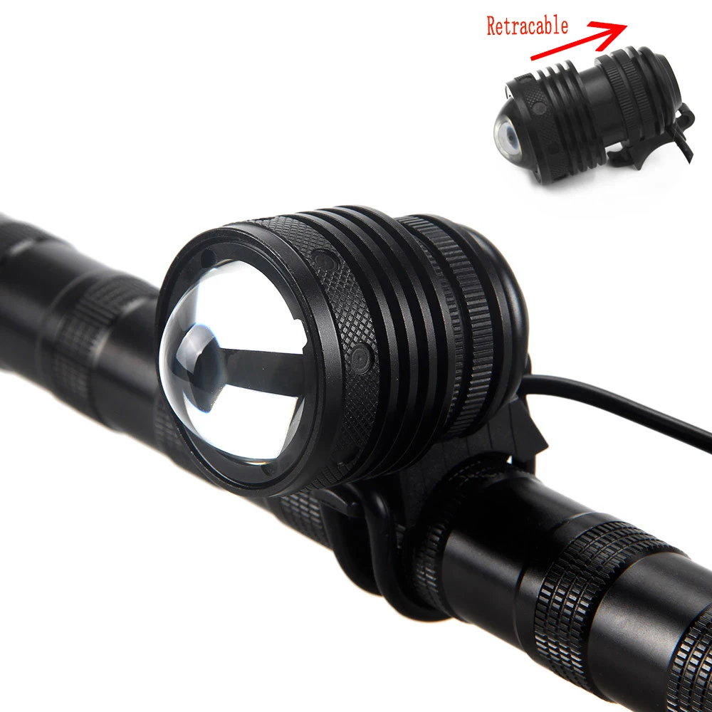 1200Lm XML-T6 LED Zoomable bicicletta torcia anteriore della bicicletta della luce della testa della torcia Retracable luce della bici della luce posteriore della lampada