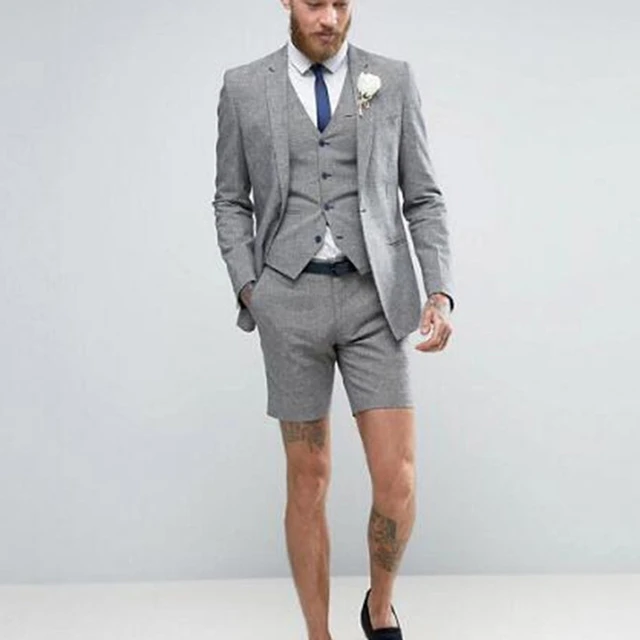 Pantaloncini grigio chiaro abito estivo da uomo elegante giacca pantaloni gilet smoking da sposo Casual abiti da sposa da spiaggia Best Man Blazer AliExpress