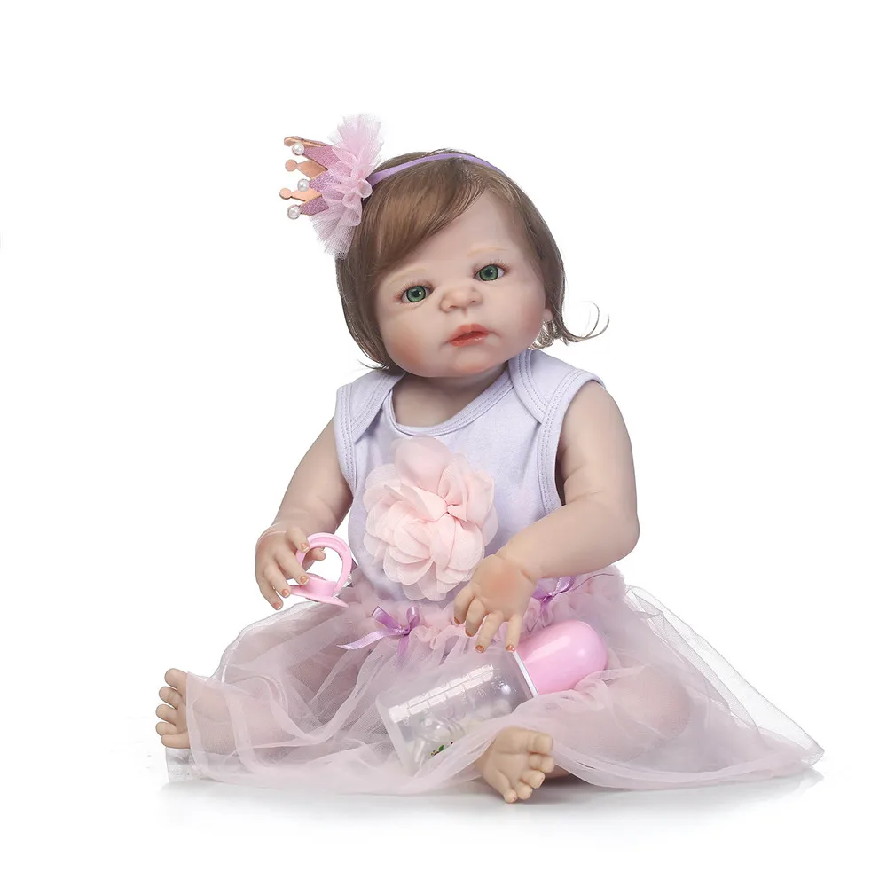 

57CM full body silicone reborn baby toddler girl princess toy waterproof bath toy lifelike bebe doll reborn real touch Xmas gift