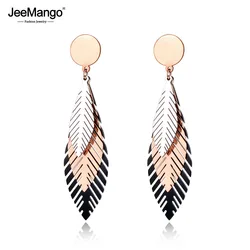 JeeMango Elegant Stainless Steel Rose Gold Color Leaves Stud Earrings Bohemia Style Creative Jewelry For Women Kolczyki JE19100