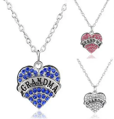 10pcs/lot 3 Colors Rhinestones Grandma Pendant Necklace  Jewelrys For Women Gifts