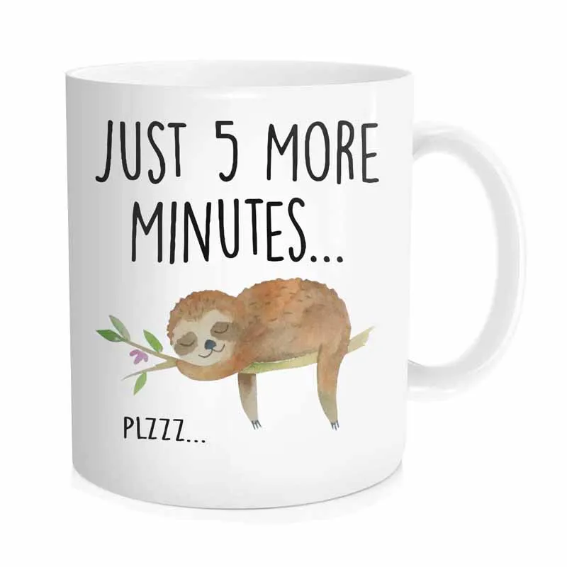 Sloth Cup, Just 5 More Minutes Coffee Mug, Cute Tea Lazy Gift For Her Him, Birthday Christmas, 11 OZ White Ceramic