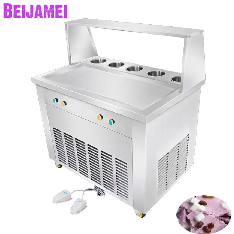 BEIJAMEI Snack Equipment Long Straight Pan Fry Ice Cream Machine Frozen Yogurt Rolls Commercial Fried Ice Machine