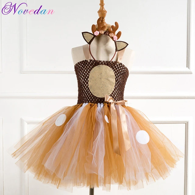 Fawn Bambi Sika Deer Tutu Dress Halloween Costume For Baby Girls Kids Birthday Party Dress Children Cosplay Animal Sika Deer Cosplay Costumes