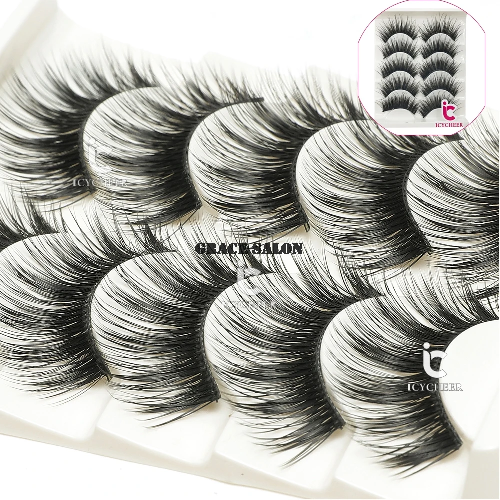 ICYCHEER Makeup 5Pairs Natural Fashion Eyelashes Handmade Cross Black Long False Lashes