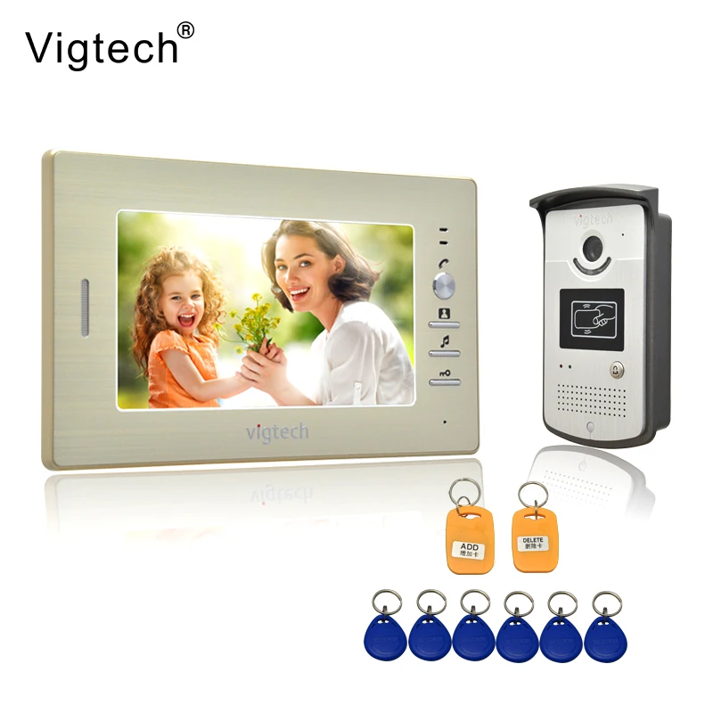 

Vigtech 7"Wired Color Video Intercom For Home Intercom Doorphone System Kit RFID Card Reader IR Night Vision Waterproof Unlock