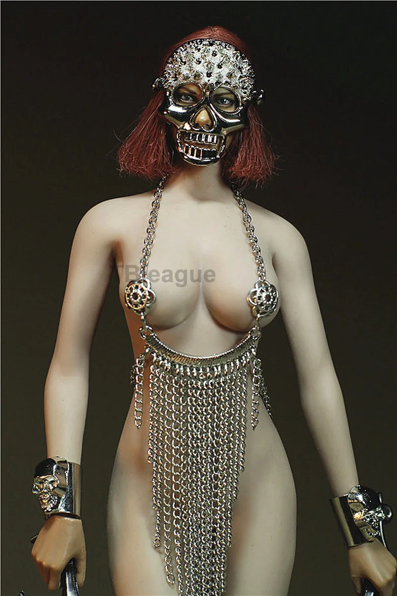 Custom 1/6 Scale Silver Skull Clothing Set with mask Fringes Skull Bracelet for 12inch JIAOUL Phicen TBleague Doll Action figure