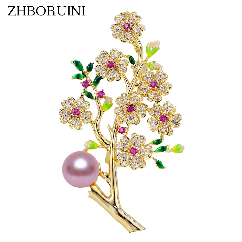 ZHBORUINI Fine Jewelry Natural Freshwater Pearl Brooch Non Fading Plum Blossom Brooch Pins Pearl Jewelry Women Superior Quality